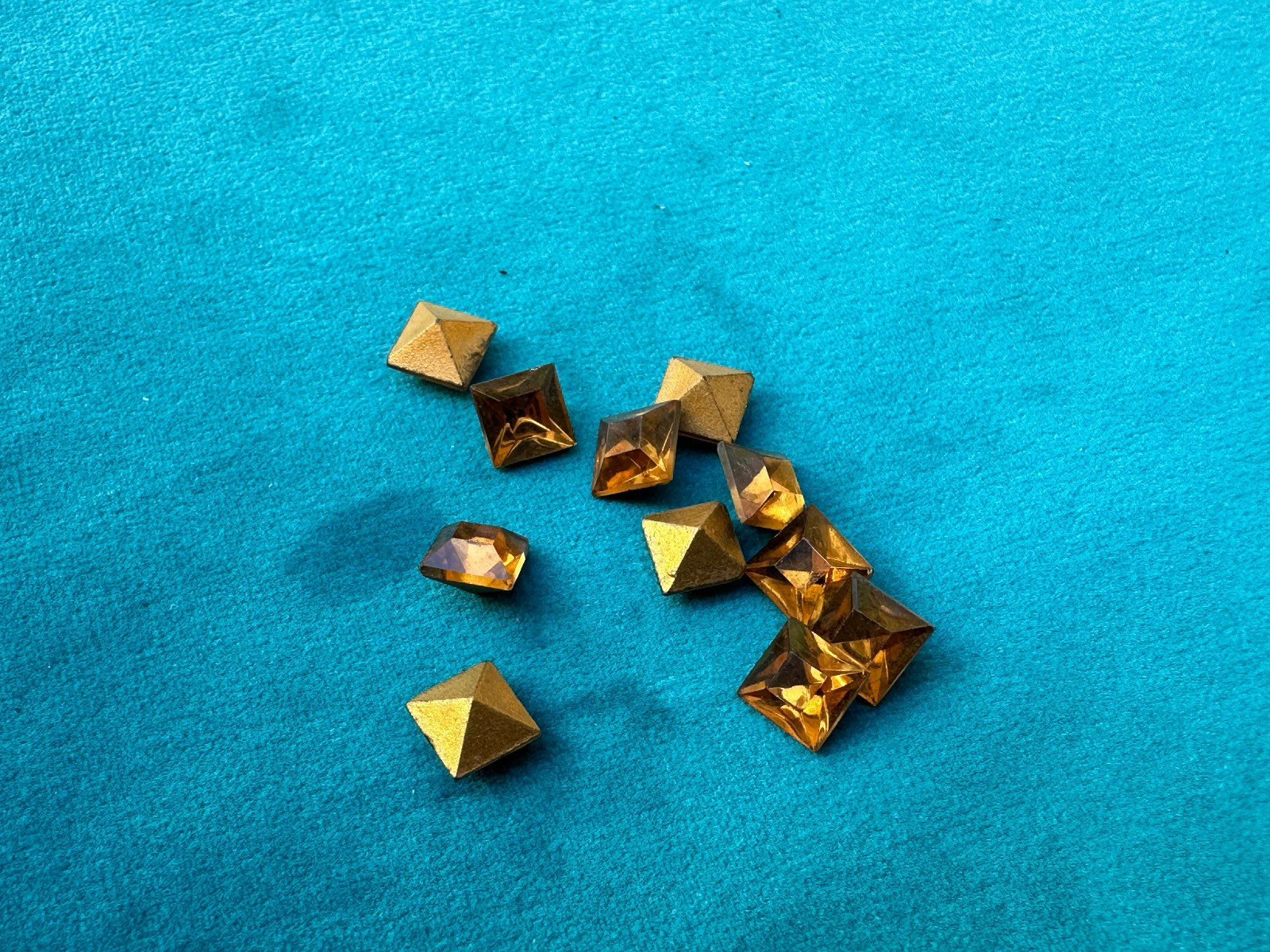 Vintage amber square faceted rhinestone gold foil backed Lot of 11