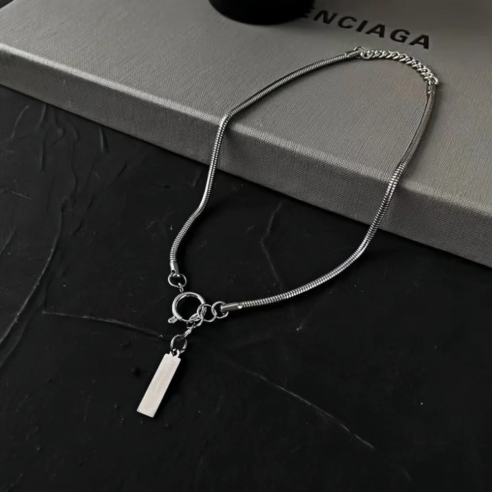 Hip Hop Men Stainless Steel Letters Pendant Necklace Retro Steel Color Snake Bon
