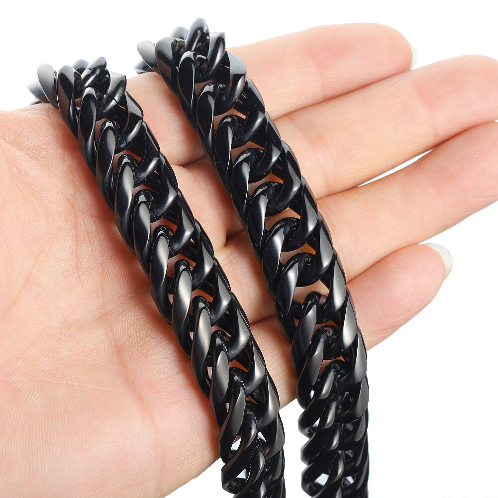 9mm-22mm Top Polished Mens Chain Stainless Steel Curb Link Necklace or Bracelet