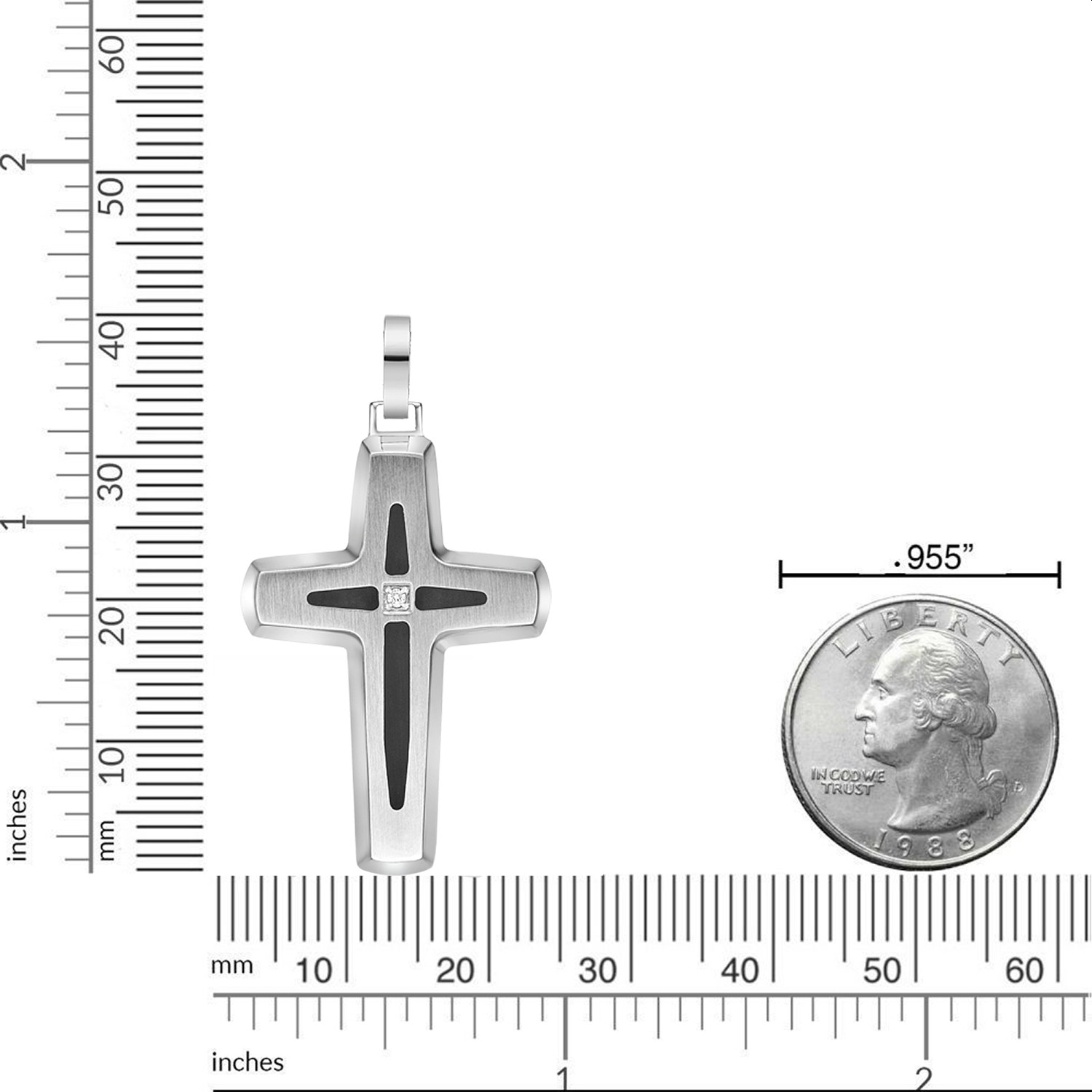 Brushed Finish Cross Pendant Black Resin Center .015 Diamonds