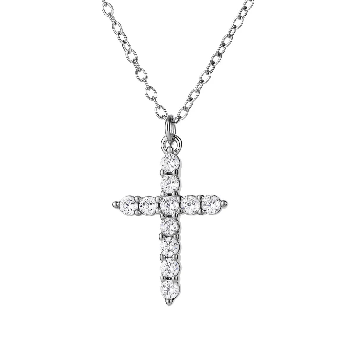 Elegant White Gold Rotatable Crown Cross Necklace Sparkly Diamond Pendant Gift