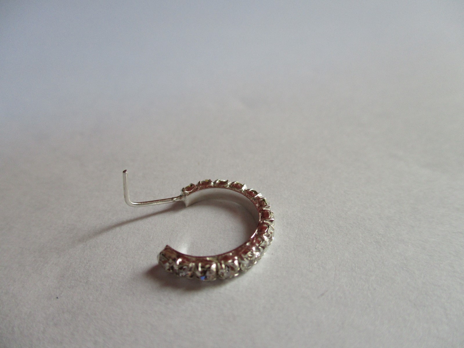 Sterling Silver L Shape nose stud hoop Clear CZ 22 Gauge 12 clear round CZ’s 22g