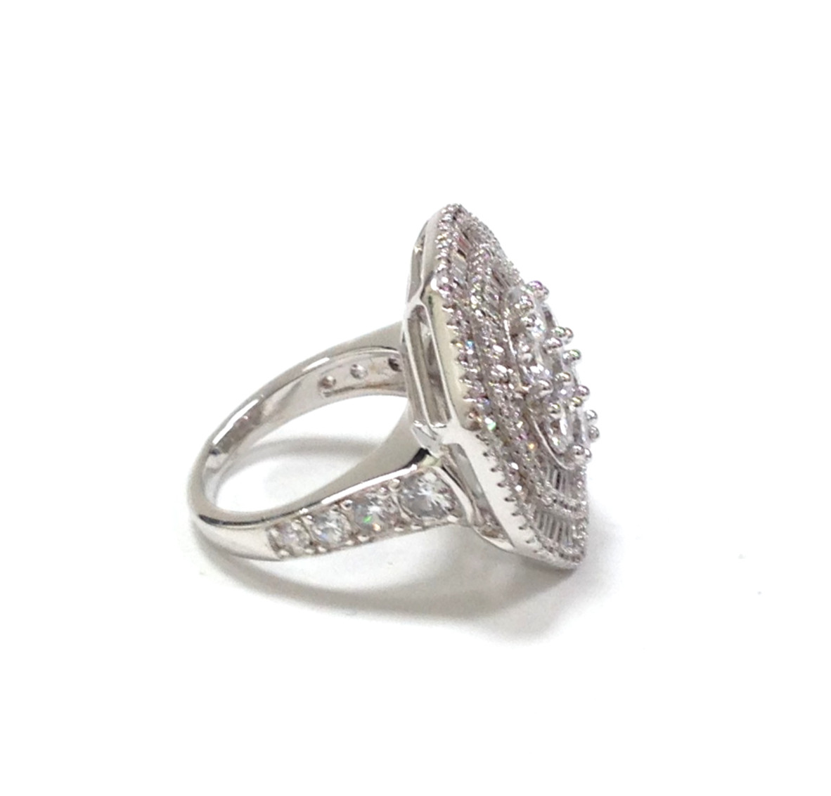 FZN Fuzion Creations 925 Sterling Silver Art Deco-Style CZ Statement Ring Sz 4.5