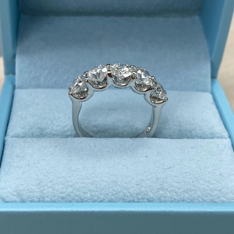 2.50 CTW Diamond Wedding Band, 14k White Gold, Five Stone Ring