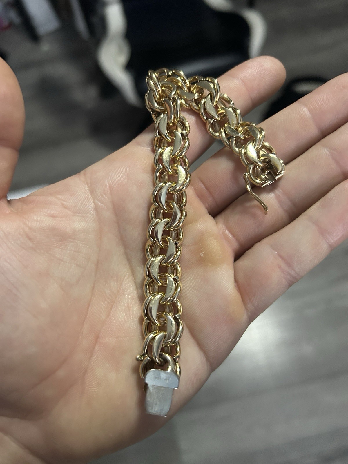 14k Solid Yellow Gold 64g Heavy Double Curb Link Chino Bracelet 7.5″