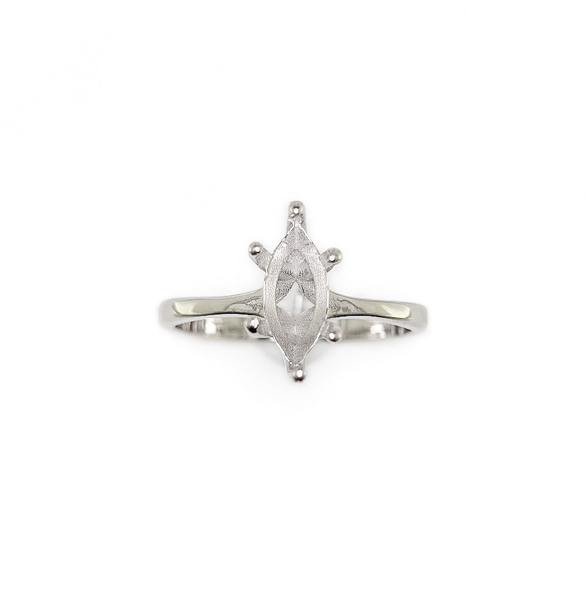 Six Prong Marquise Solitaire Ring Setting Sterling Silver Rhodium Finish