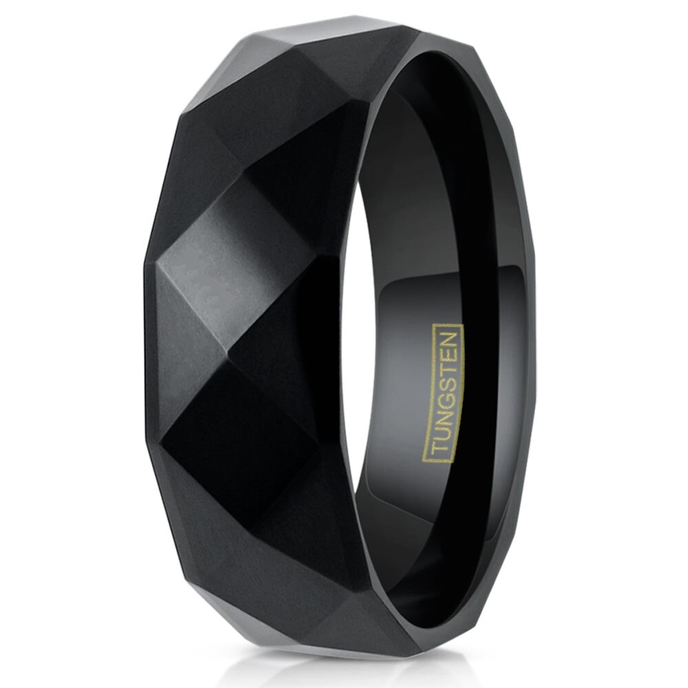 8mm Tungsten Carbide Black Multi-Faceted Wedding Band Ring Men’s Jewelry