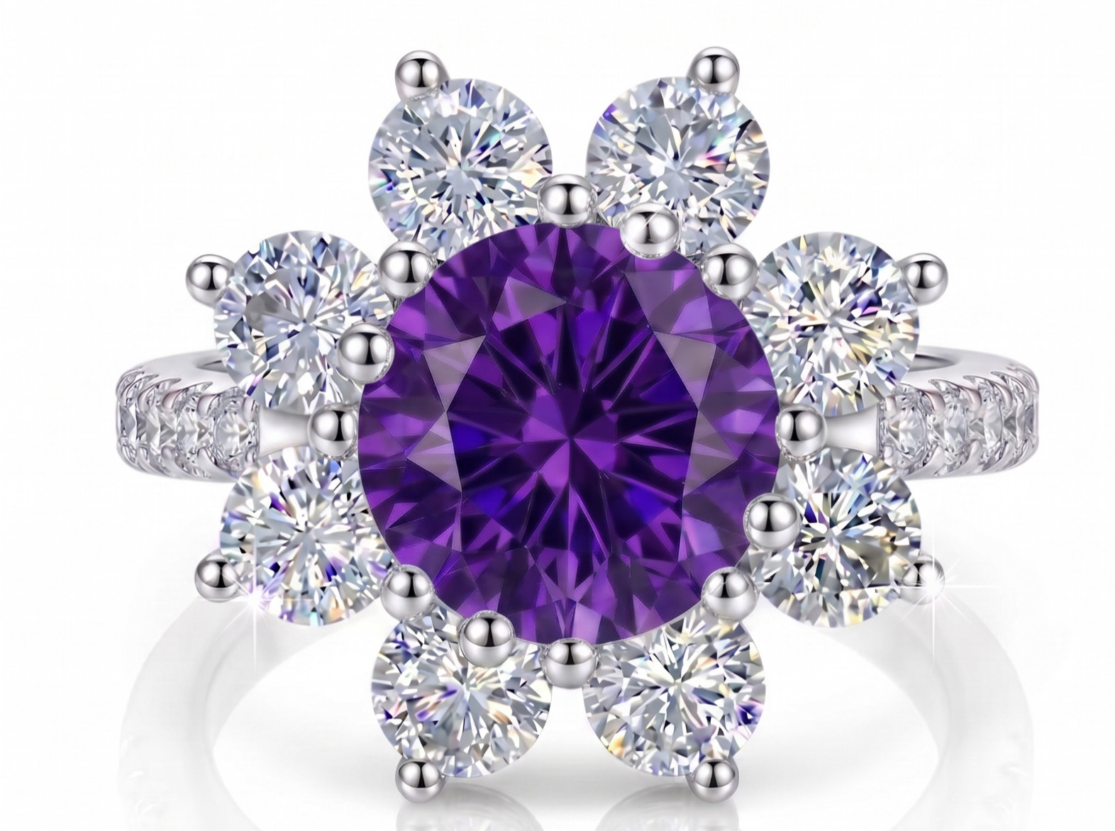 6.20 Ct Certified Round Cut Purple Natural Diamond Ring VVS1 White Gold Finish