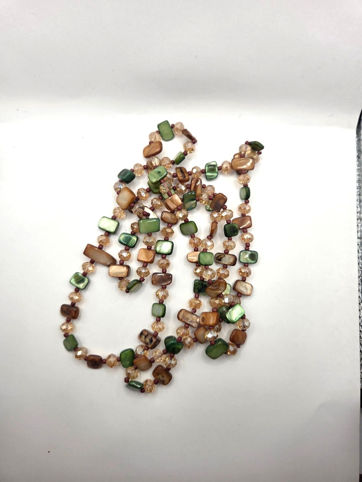 Multicolor Shell & Crystal Beaded Layered Necklace Green & Orange Statement
