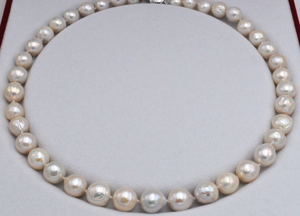 Huge 11-12mm Real Natural White South Sea Baroque Edison Pearl Necklace 14-36”
