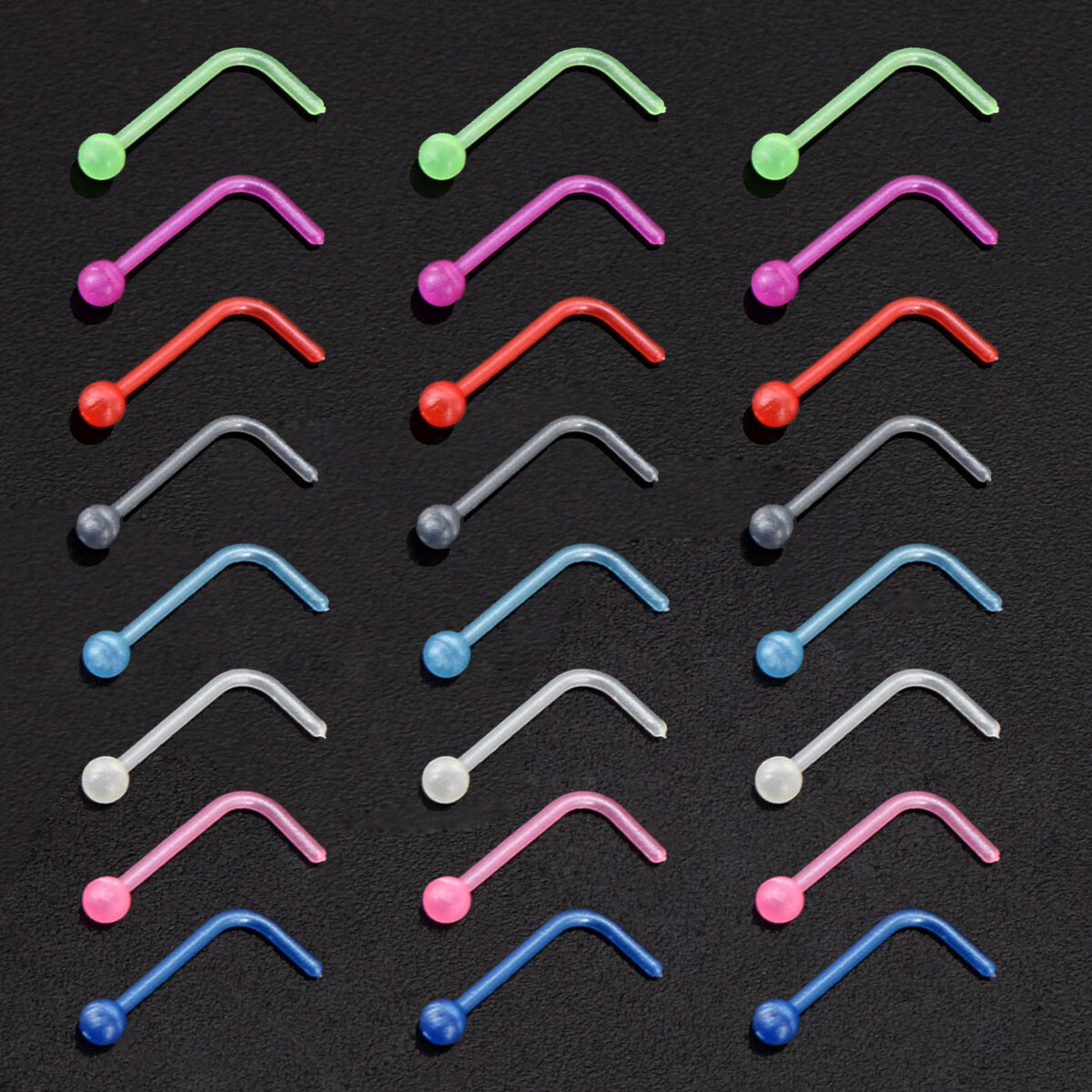 8-80pcs Colorful Nose Ring Retainer Bioflex L Shape Nose Pin Studs 20G Piercing