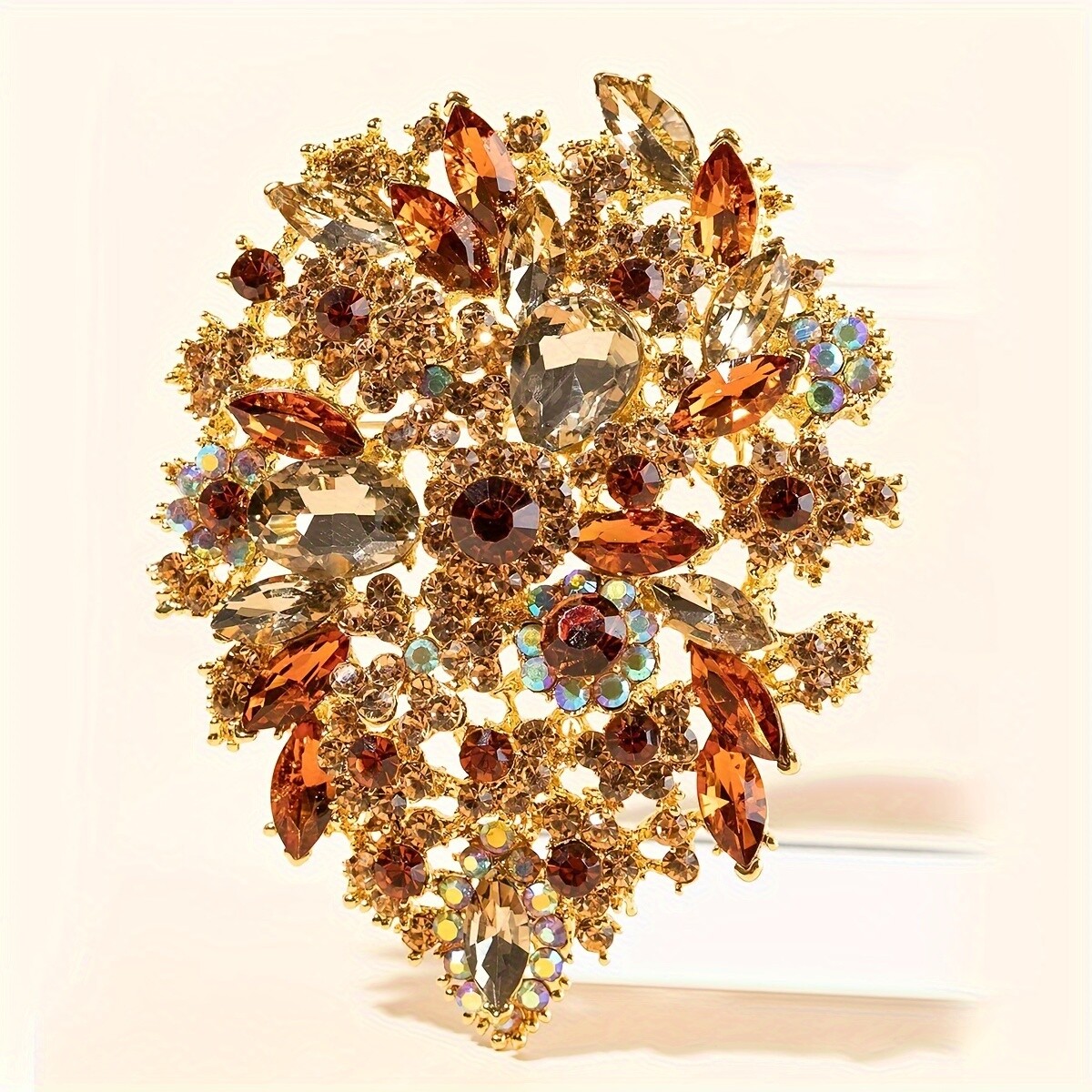 Luxury Rhinestone Brooch Pin, Elegant Gold Plated Sparkling Gemstone Accessory