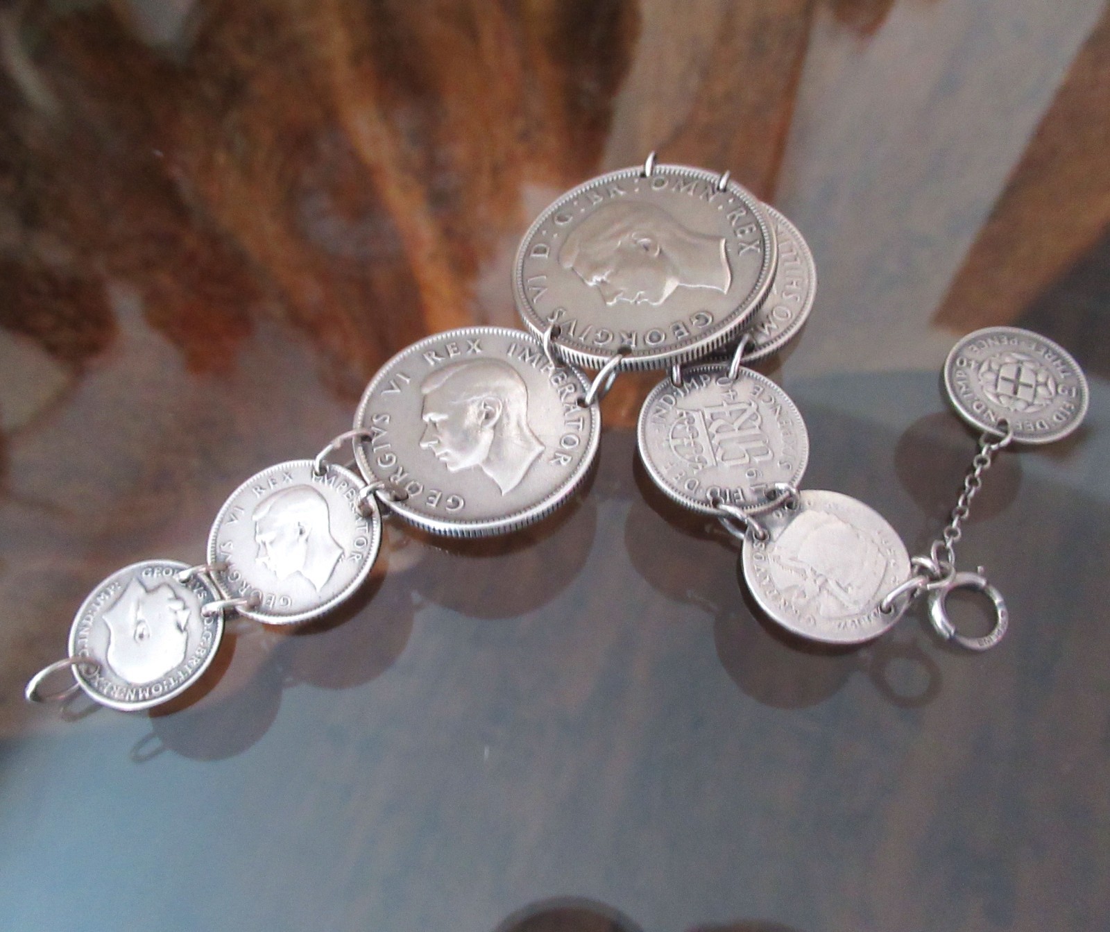 Vintage Great Britain South Africa Columbia Silver Coin Bracelet Half Crown