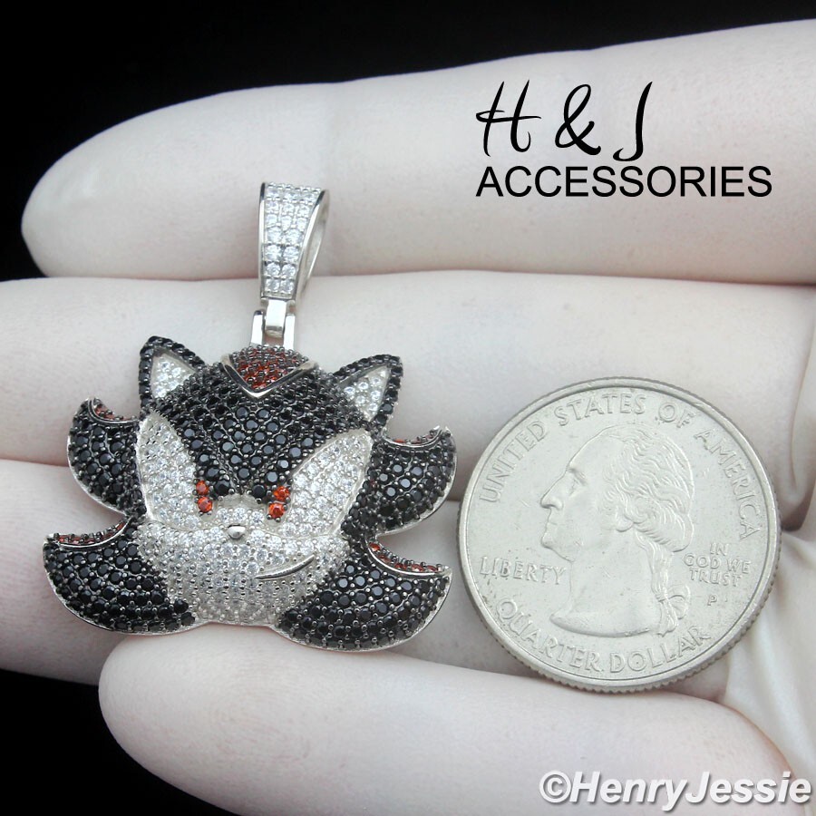 925 STERLING SILVER FULL ICY BLING BLACK CZ 3D SONIC THE HEDGEHOG PENDANT*ASP500