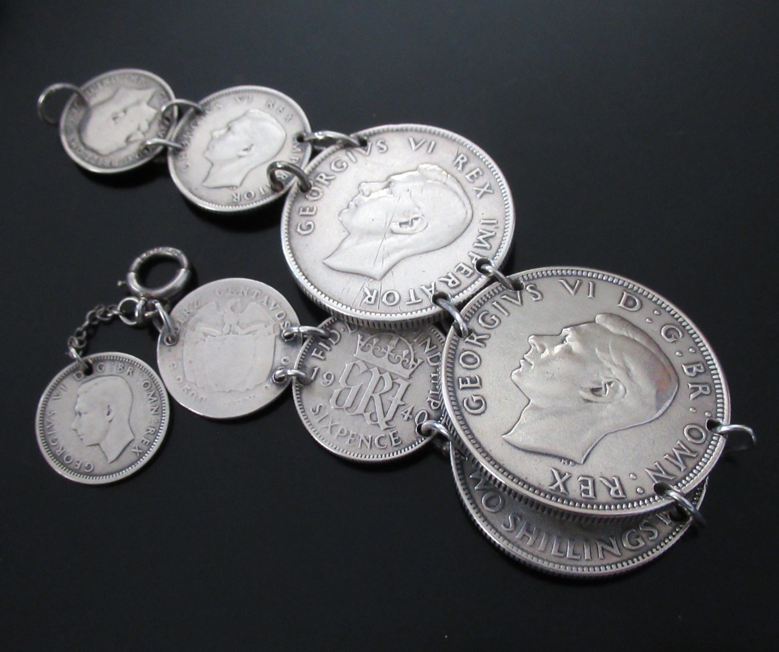 Vintage Great Britain South Africa Columbia Silver Coin Bracelet Half Crown