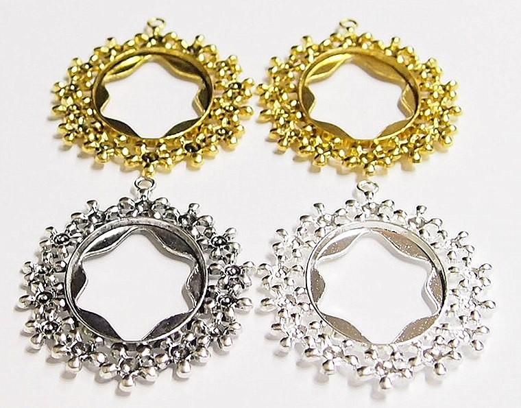 4 Different Colors 40x30mm Victorian Beaded Flower Large Floral Pendant Setting