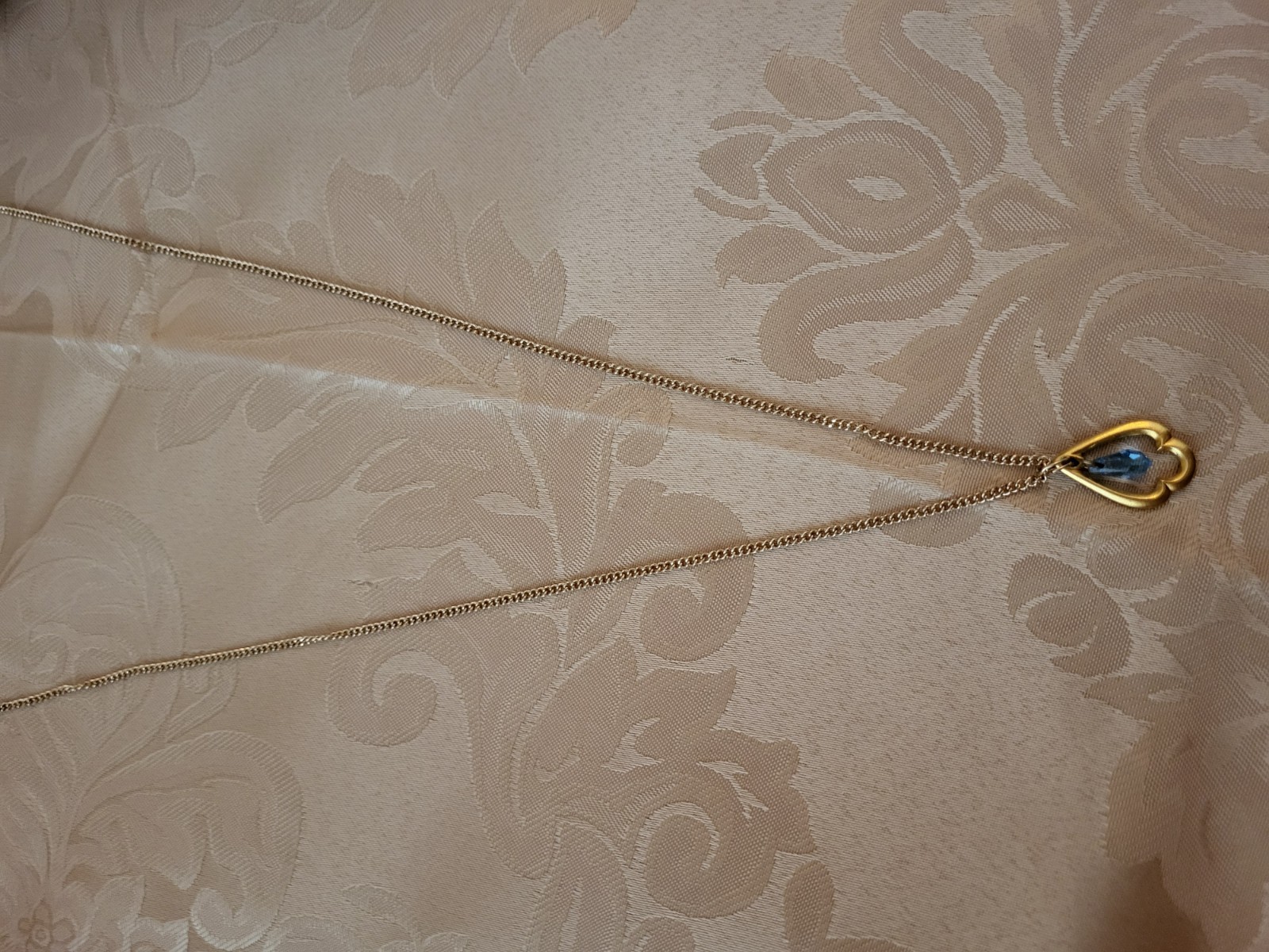 Gold Framed Blue Stone Pendant, 24 Inch Goldtone Chain
