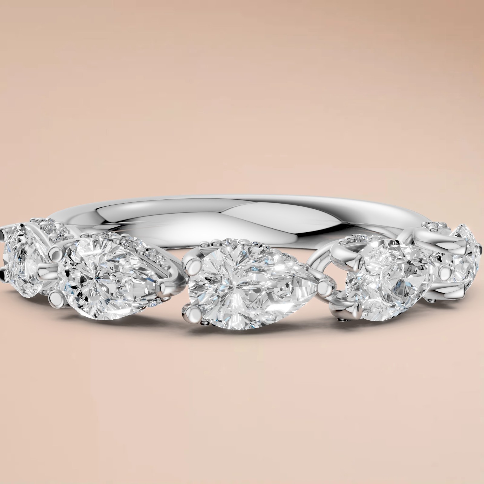Half Eternity Ring Pear Lab Grown Diamond Stackable Wedding Band