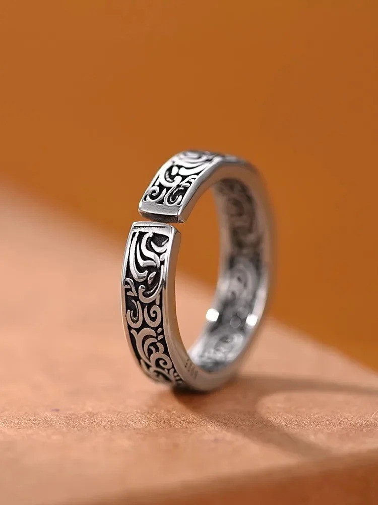Silver Feng Shui Pixiu Adjustable Ring MANI Mantra Protection Wealth Ring USA