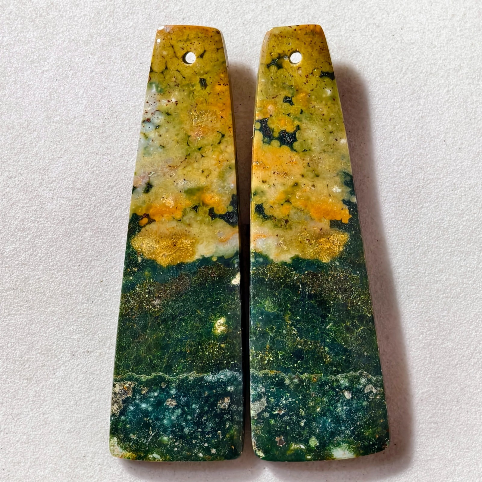 46 Cts Natural Ocean Jasper Drilled Match Pair Cabochon Gemstone 45.6×14.2 MM