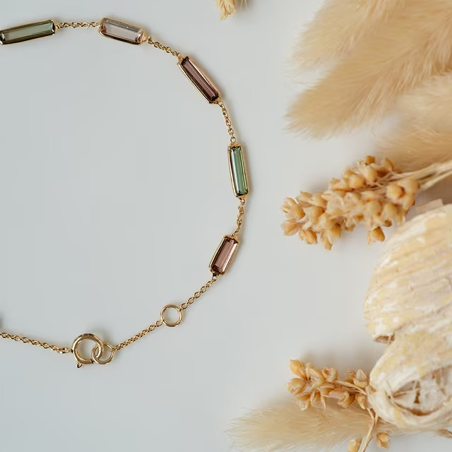 Natural Multicolor Tourmaline Bracelet 14K Yellow Gold