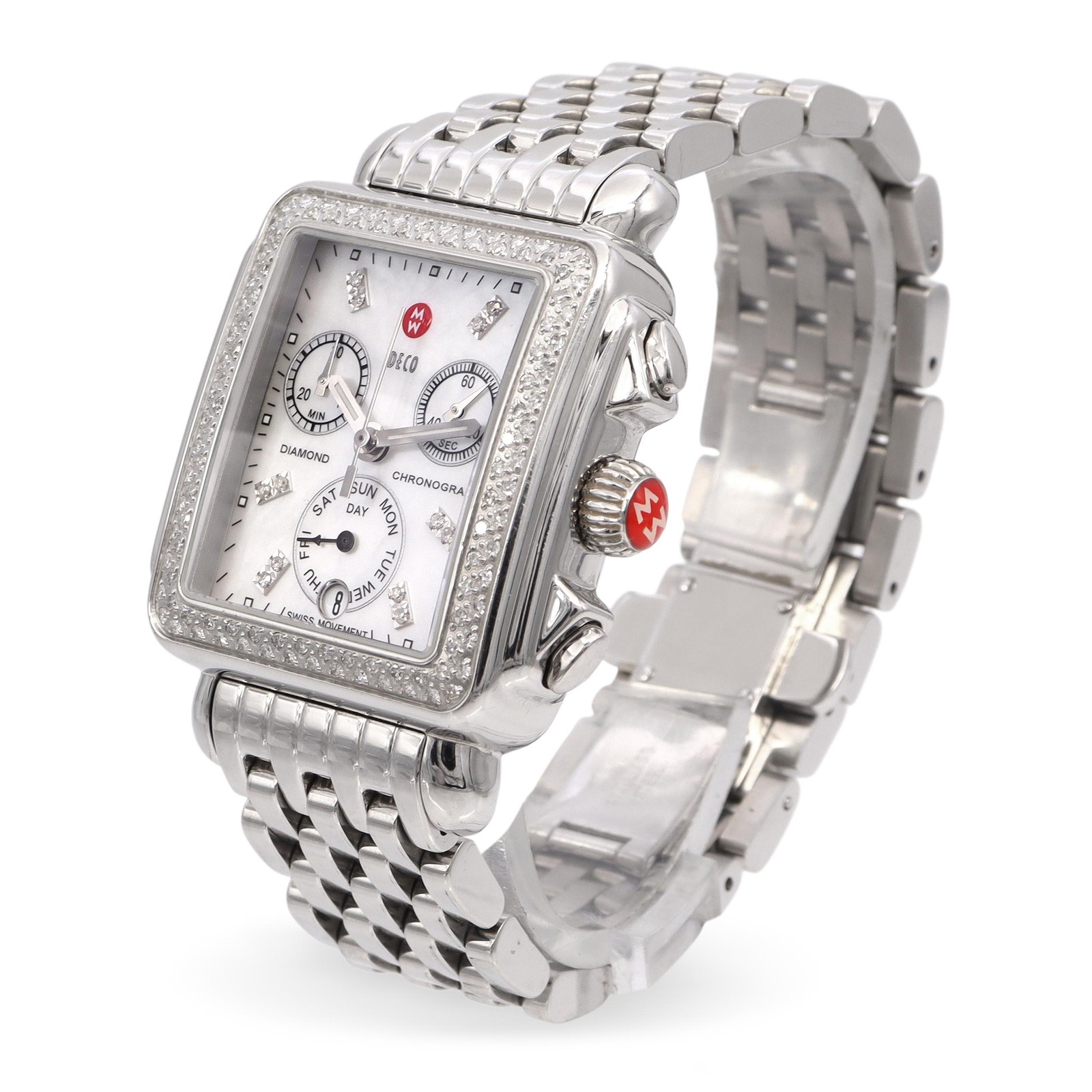 Michele Deco Diamond Bezel Stainless Chronograph Quartz Watch MW06P01A1046