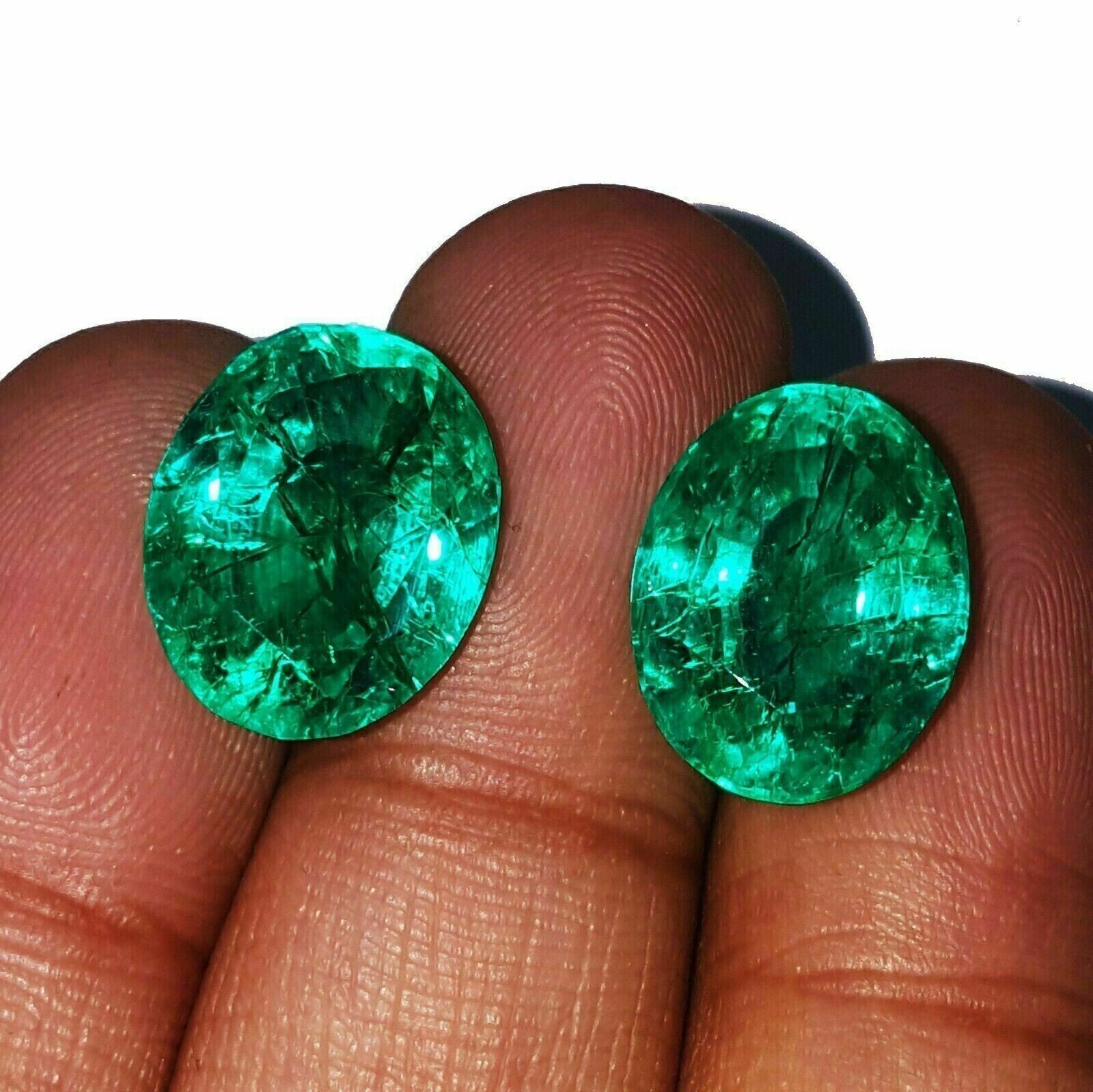 5-7 Ct Each Natural Certified Green Emerald Oval Cut Stunning Gemstone Pair