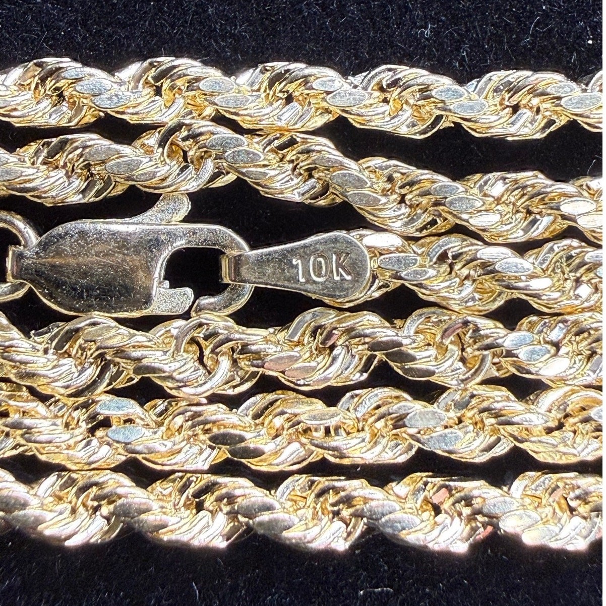 Solid 10k Yellow Italian Gold Diamond Cut Rope Necklace Chain 22″ Long 3mm Wide