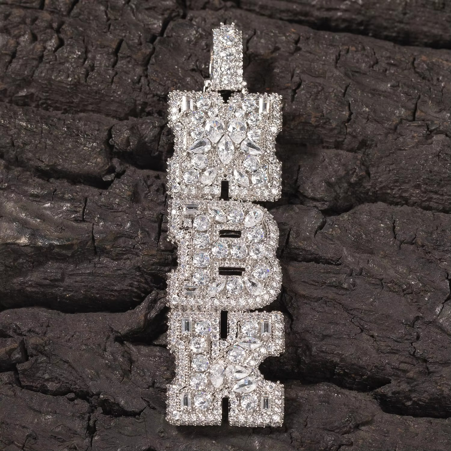 5AAA+ CZ Multicolor Ice Out Hop Hip Bling Vertical Mixed Inlay Letter Pendant