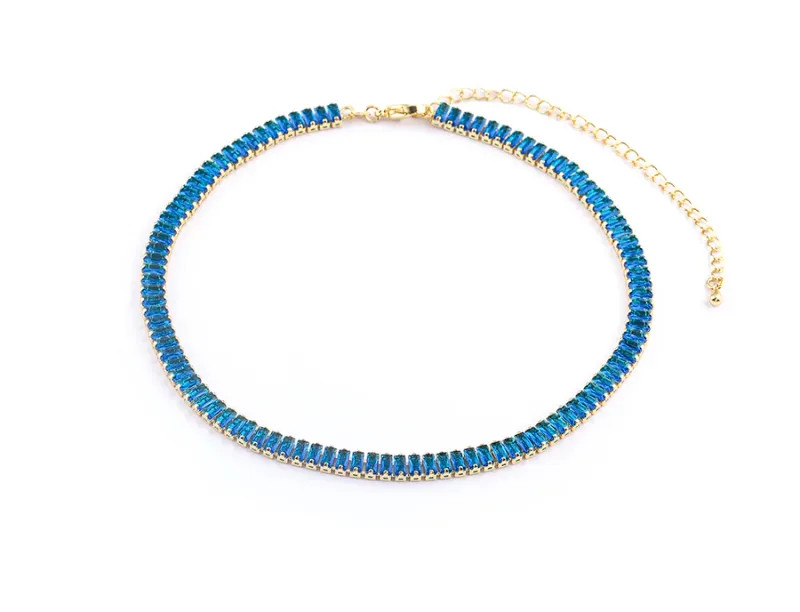 Classic Colorful Tennis Necklace Men and Women Rectangular Full Zircon.