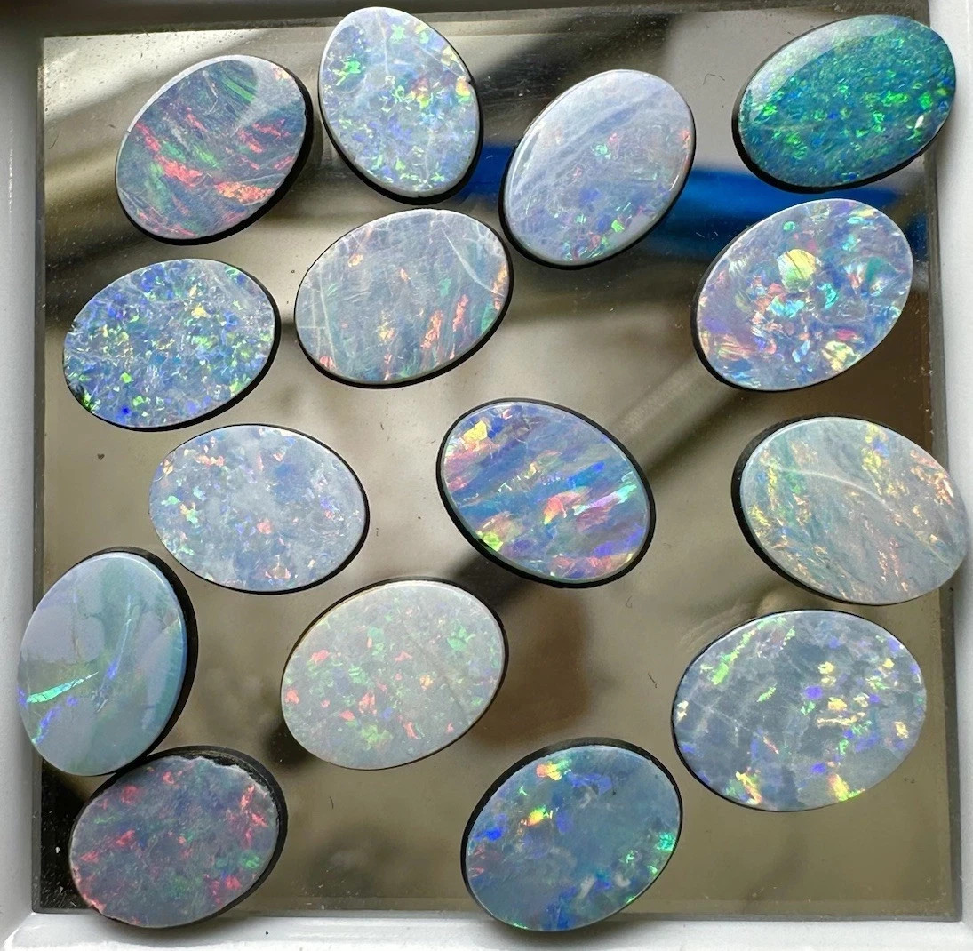 Black Opal Doublets Very Colorful 8mm X 6mm CLOSEOUT 4PC SET A- 63