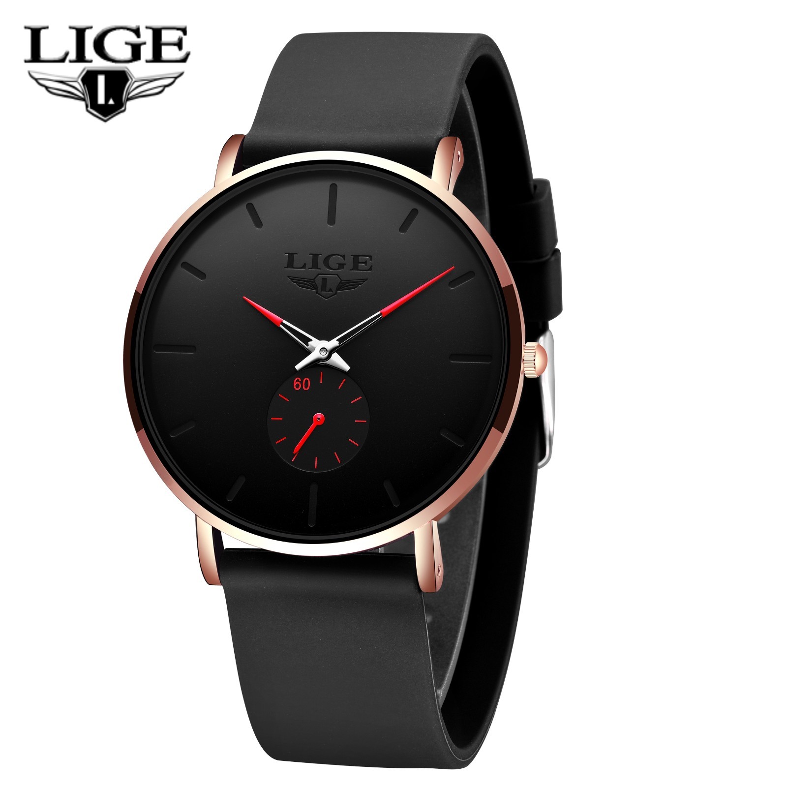 LIGE Men Watch Ultra-thin Quartz Analog 3ATM Waterproof Casual Ladies Wristwatch