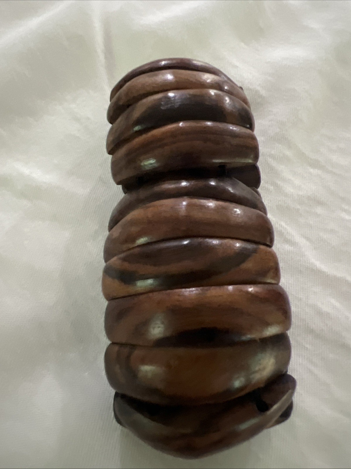 Vintage Chunky Carved Wooden Stretch Bracelet Boho Tribal Statement Jewelry