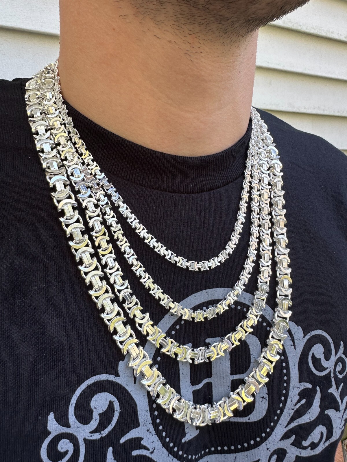 Real Solid 925 Sterling Silver Flat Byzantine Chain Mens Necklace Or Bracelet