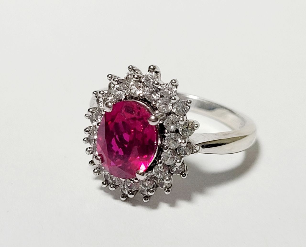 925 sterling silver Lab-Creation Ruby and Colorless Topaz ring size 6.75