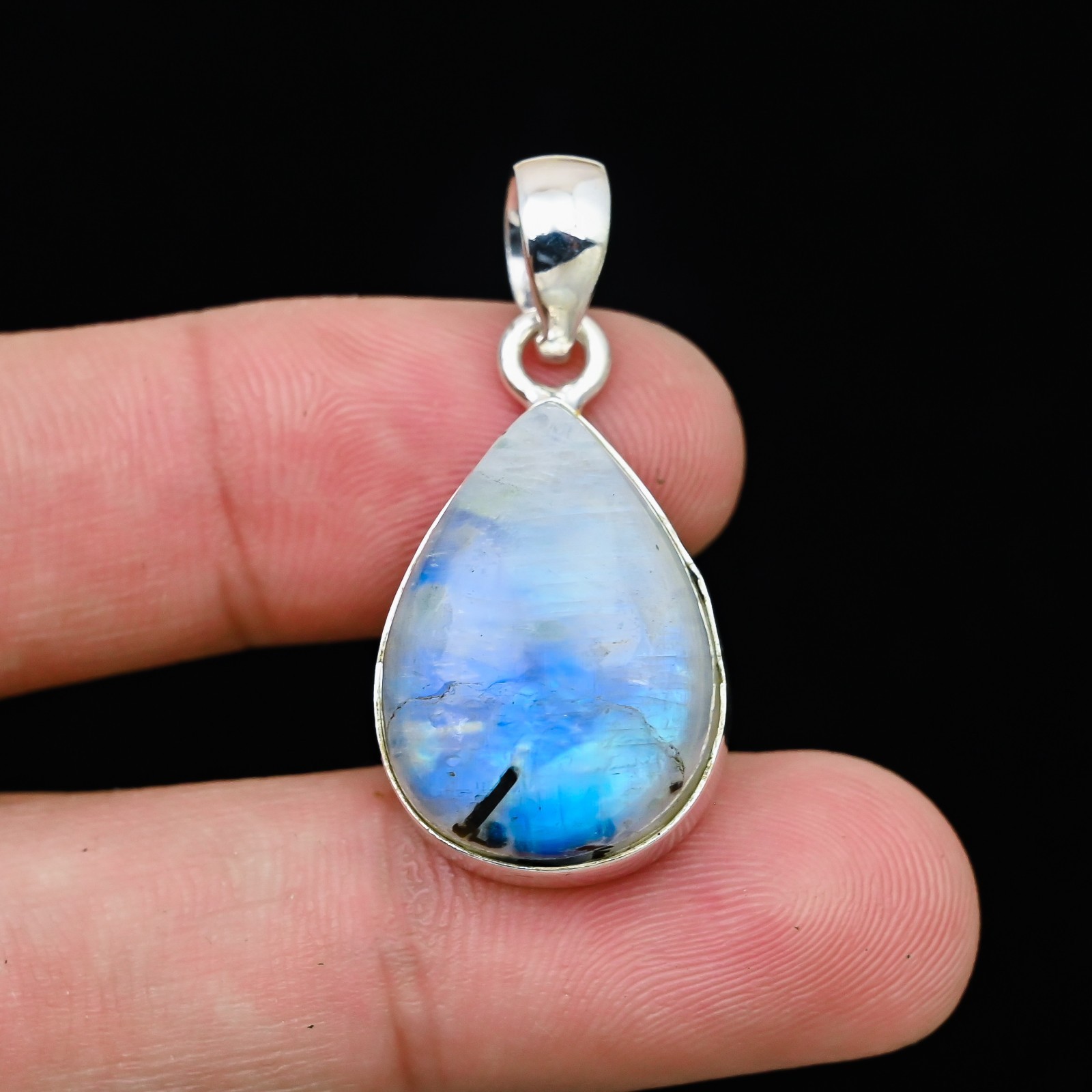 Rainbow Moonstone Gemstone 925 Sterling Silver Handmade Pendant Jewelry Gift For