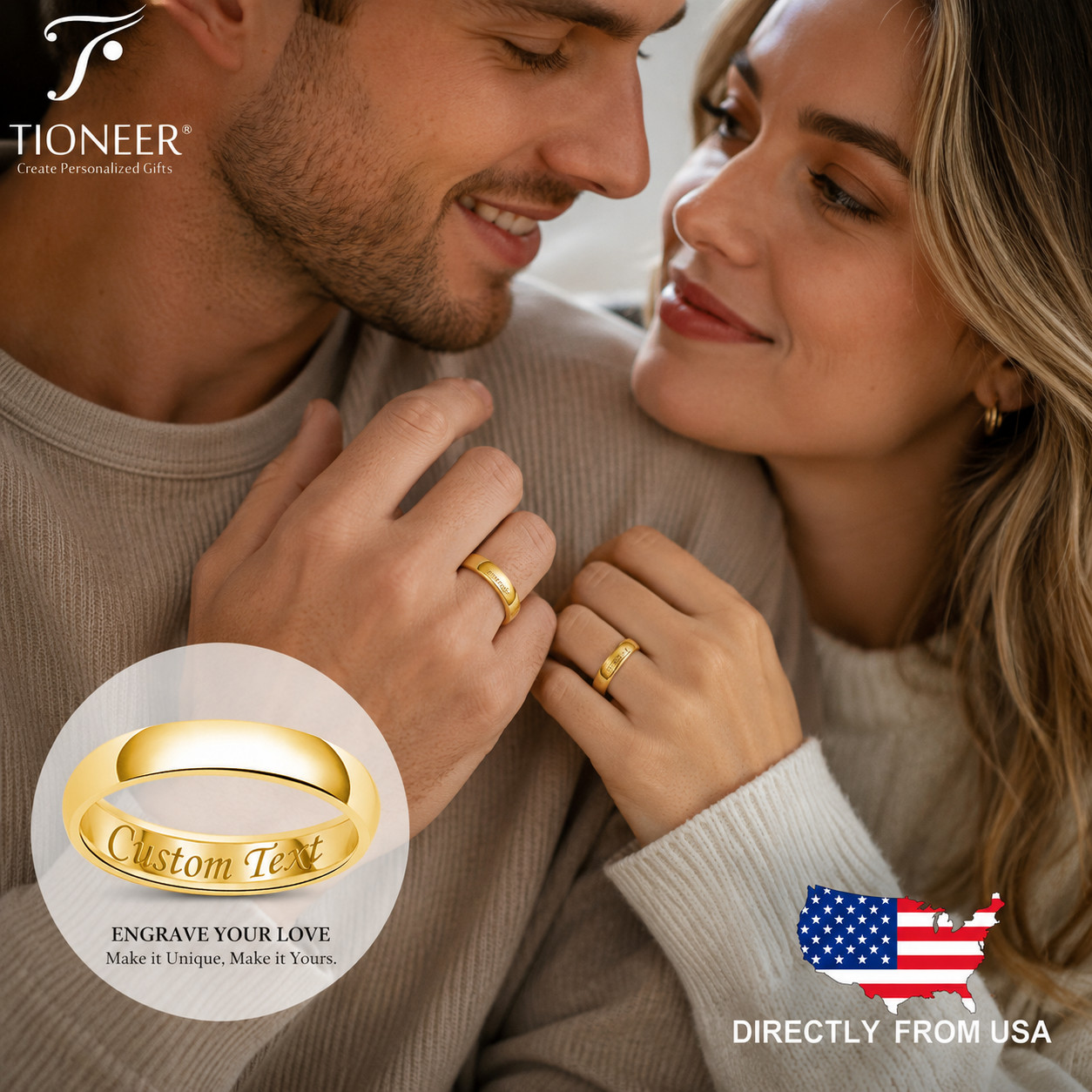 Stainless Steel Gold Wedding Band Ring Plain Comfort Fit FREE ENGRAVE 3mm-10mm