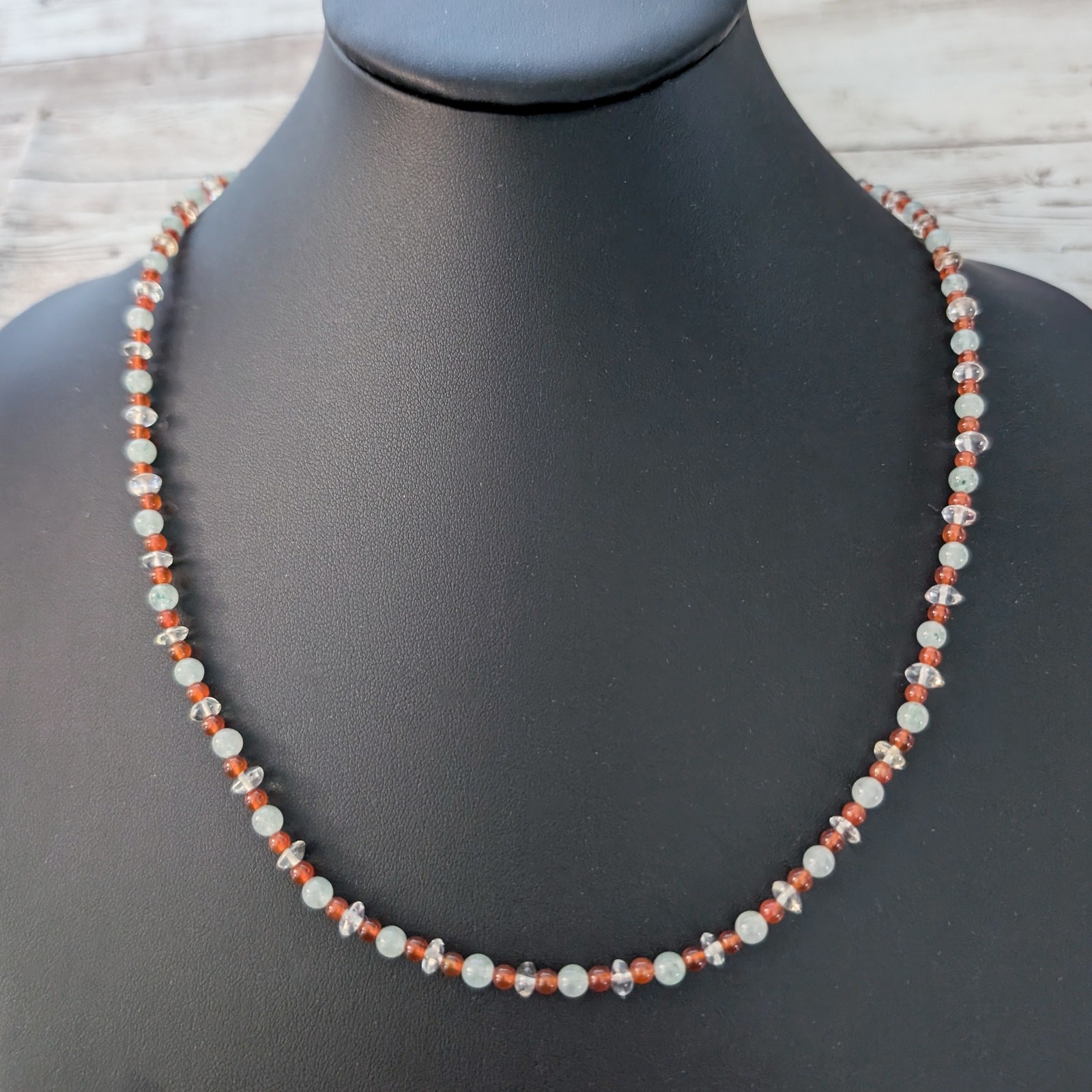 Vintage Necklace Dainty Beaded Orange, Very Light Green, Clear