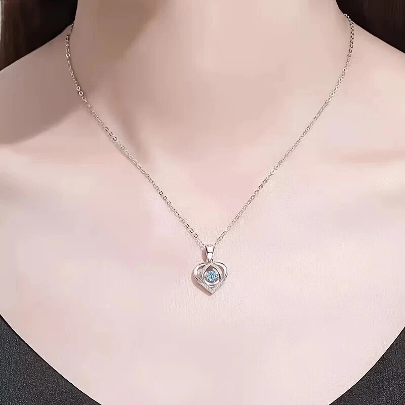 Love Heart Blue Zirconium Pendant Necklace