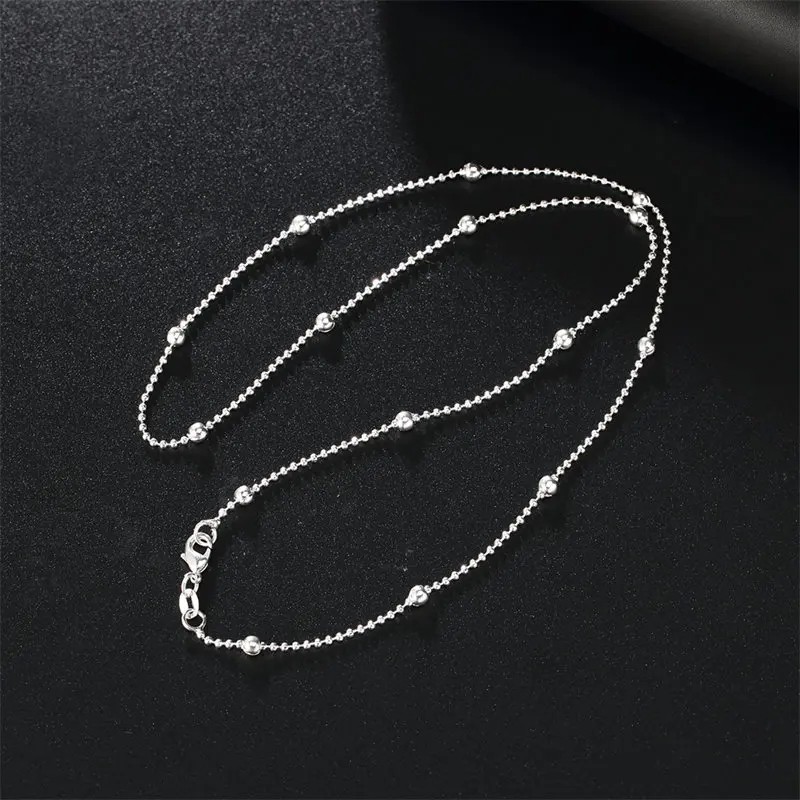 925 Sterling Silver Bead Chain Necklace 16-24 Inch Fine Jewelry Women Wedding