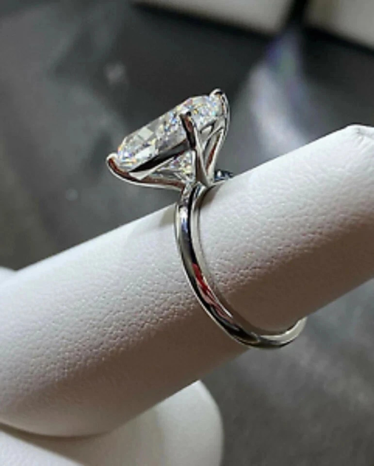 3CT Cushion-Cut VVS1 Moissanite Solitaire Engagement Ring 14K White Gold Plated