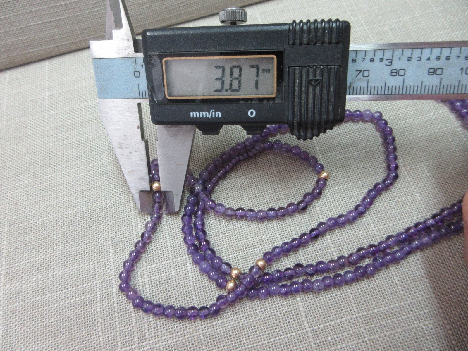 36″ 14k Y. Gold 3.8mm Beads 4mm Amethyst Beads Endless Necklace 21.37 Grams