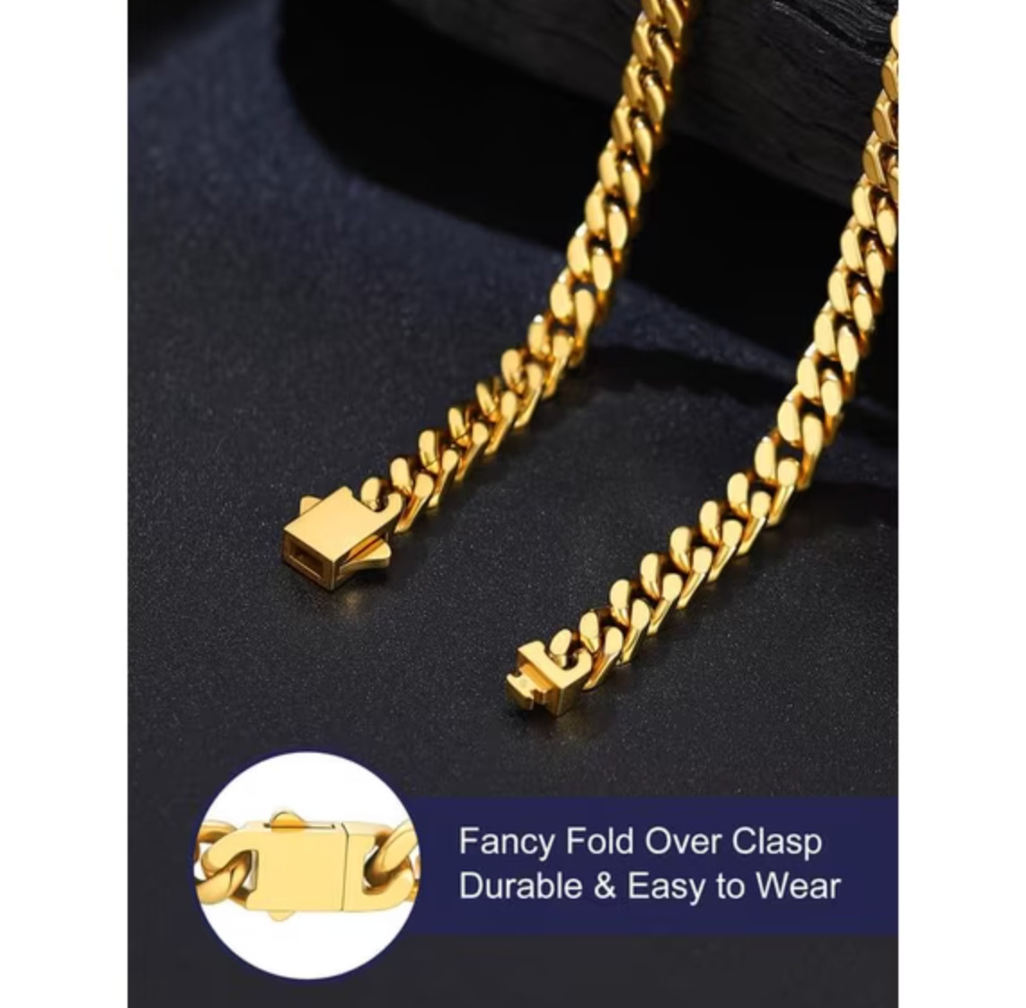 Bandmax 5MM Men’s Chunky Cuban Chain Necklace for Men Women Stainless Steel 14K