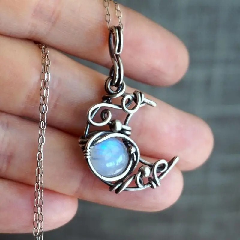 Bohemian Style Chic Moonstone Wrap Pendant Necklace for Women Everyday Wear