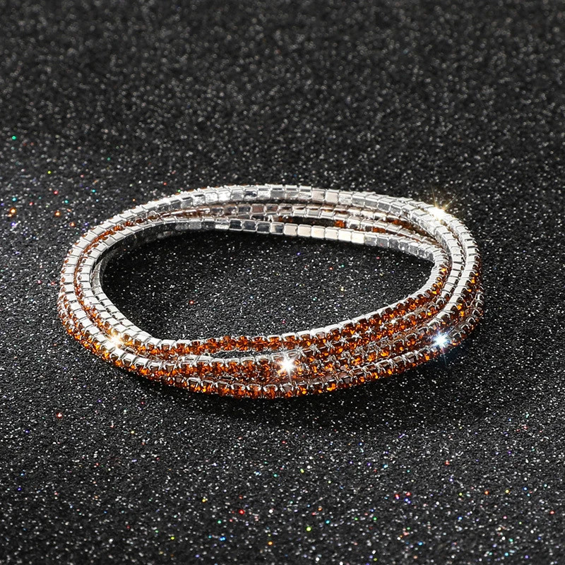 5 Pc Elastic Crystal Rhinestone Bracelet Women Gold Tone Round Chain Jewelry