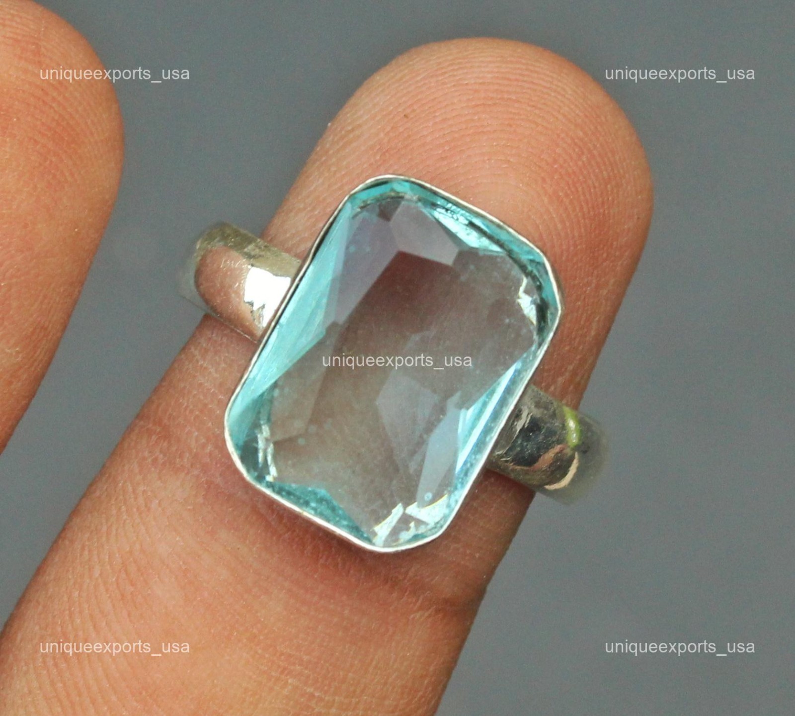 Aquamarine Gemstone Not Applicable Boho Wife Band March Ring 925 Sterling Silver
