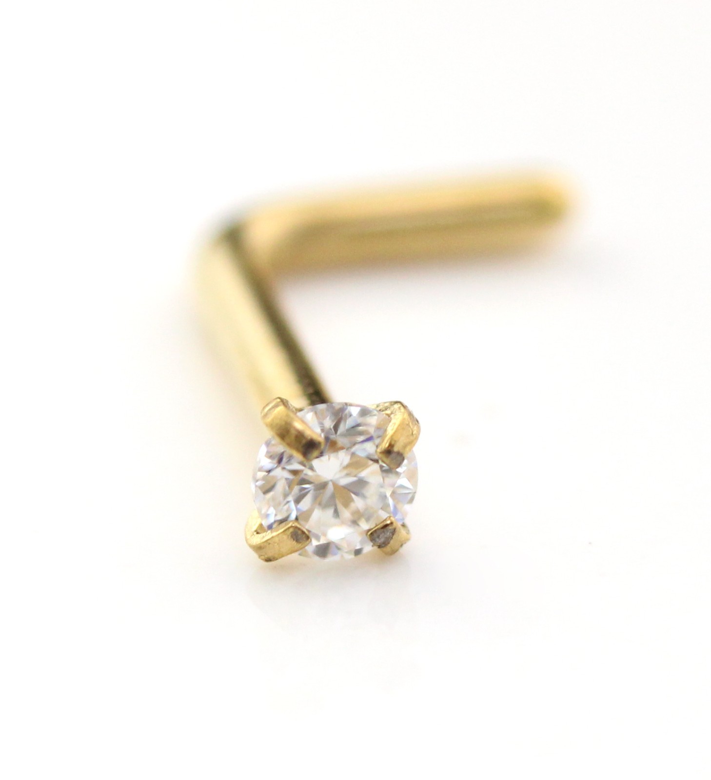 Moissanite L-Shape Nose Ring Silver Stud 18G 20G Surgical Steel Gold PVD