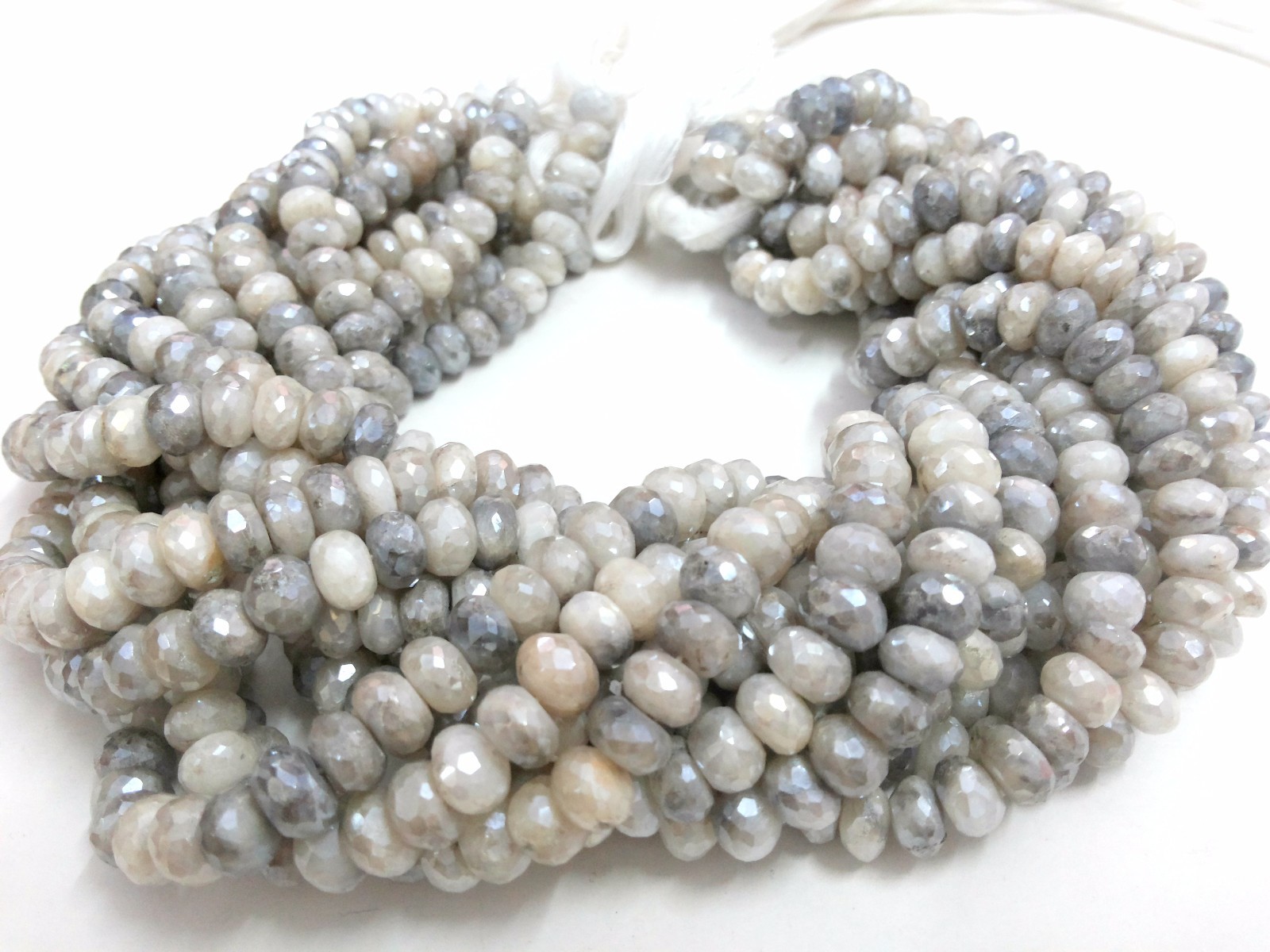 1 Strand Natural Silver Coated Moonstone Rondelle Faceted 7-8mm Beads 10″inch