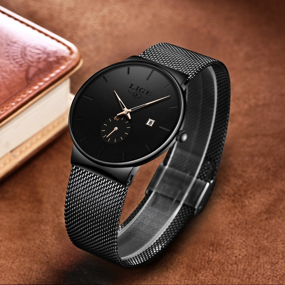 Luxury Men Watch Quartz Analog Date Ultra-thin Mesh Strap Man Wristwatch Gift