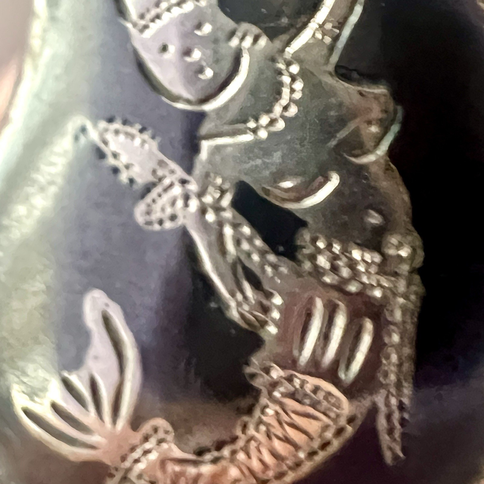 Vintage Siam 925 Sterling Silver Niello Mermaid/Deity Clip-On Earrings